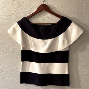 Ann Taylor navy & white summer blouse
